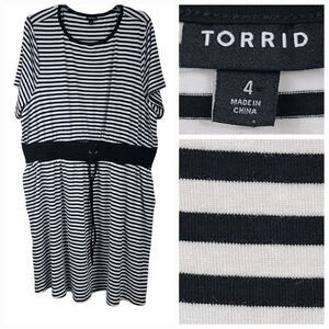 NEW Torrid Black White Striped Jersey Smocked Waist T-Shirt Dress Plus Size 4X